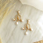 Bird House Gold Drop Earrings with Pearls