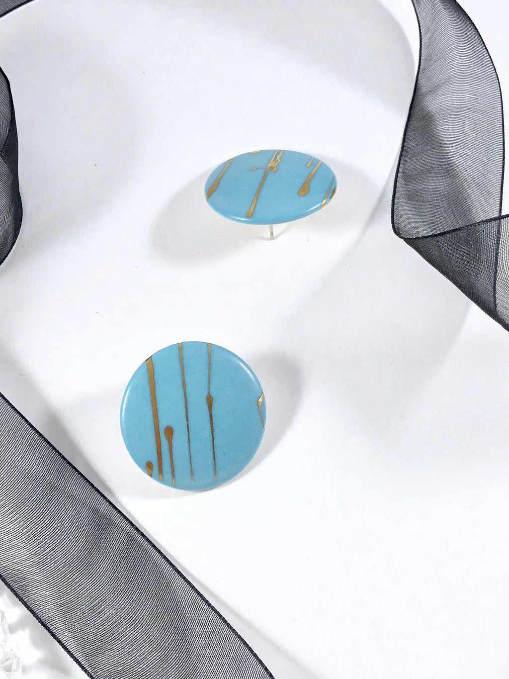 80s Abstract Sky Reflection Disc Statement Earrings