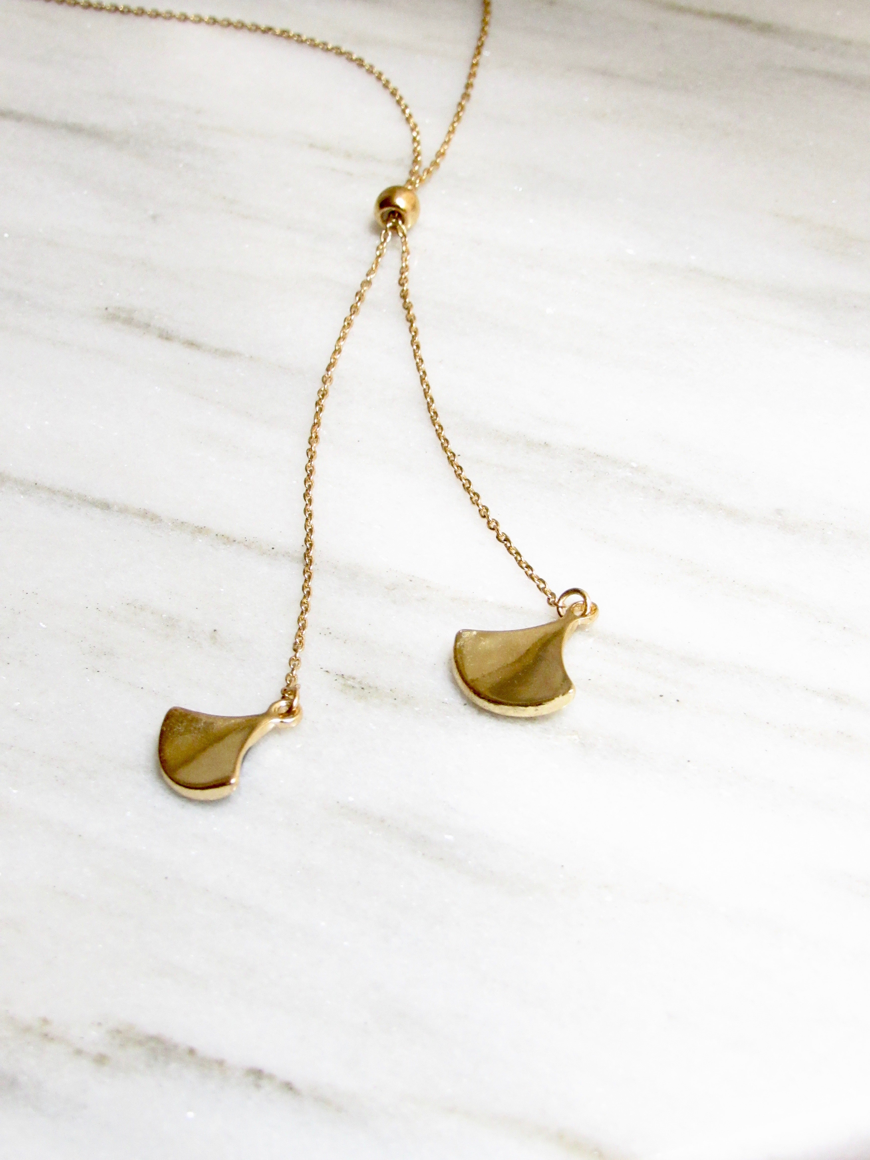 14K Ginkgo Leaf Gold Pendant Necklace