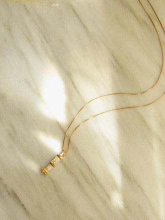 Bamboo White Cat's Eye Zircon Gold Pendant Necklace