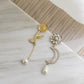 Asymmetric Sunflower & Moon Pearl Gold Dangle Earrings