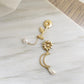 Asymmetric Sunflower & Moon Pearl Gold Dangle Earrings