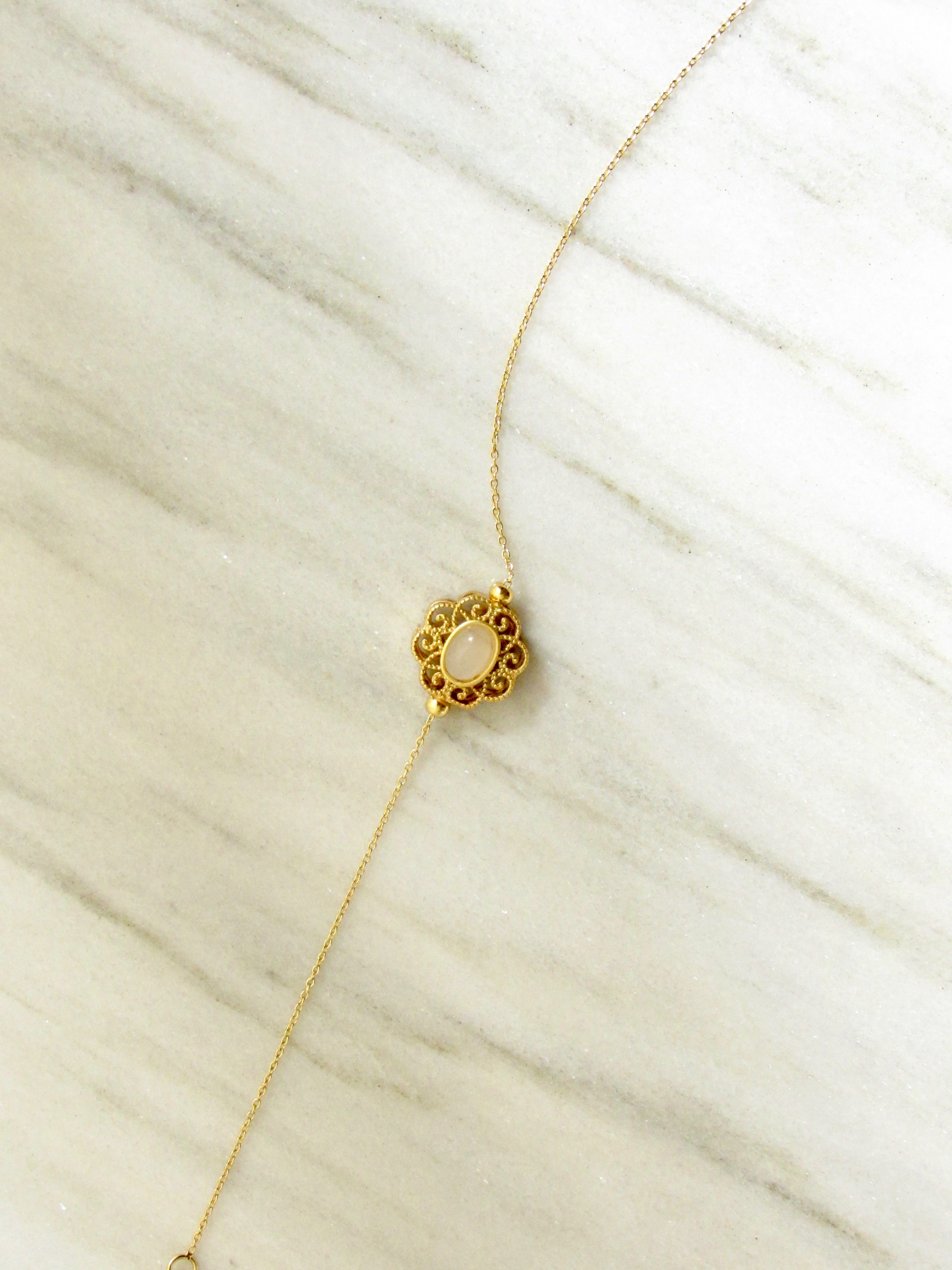 Oriental Floral Oval Jade Gold Bracelet