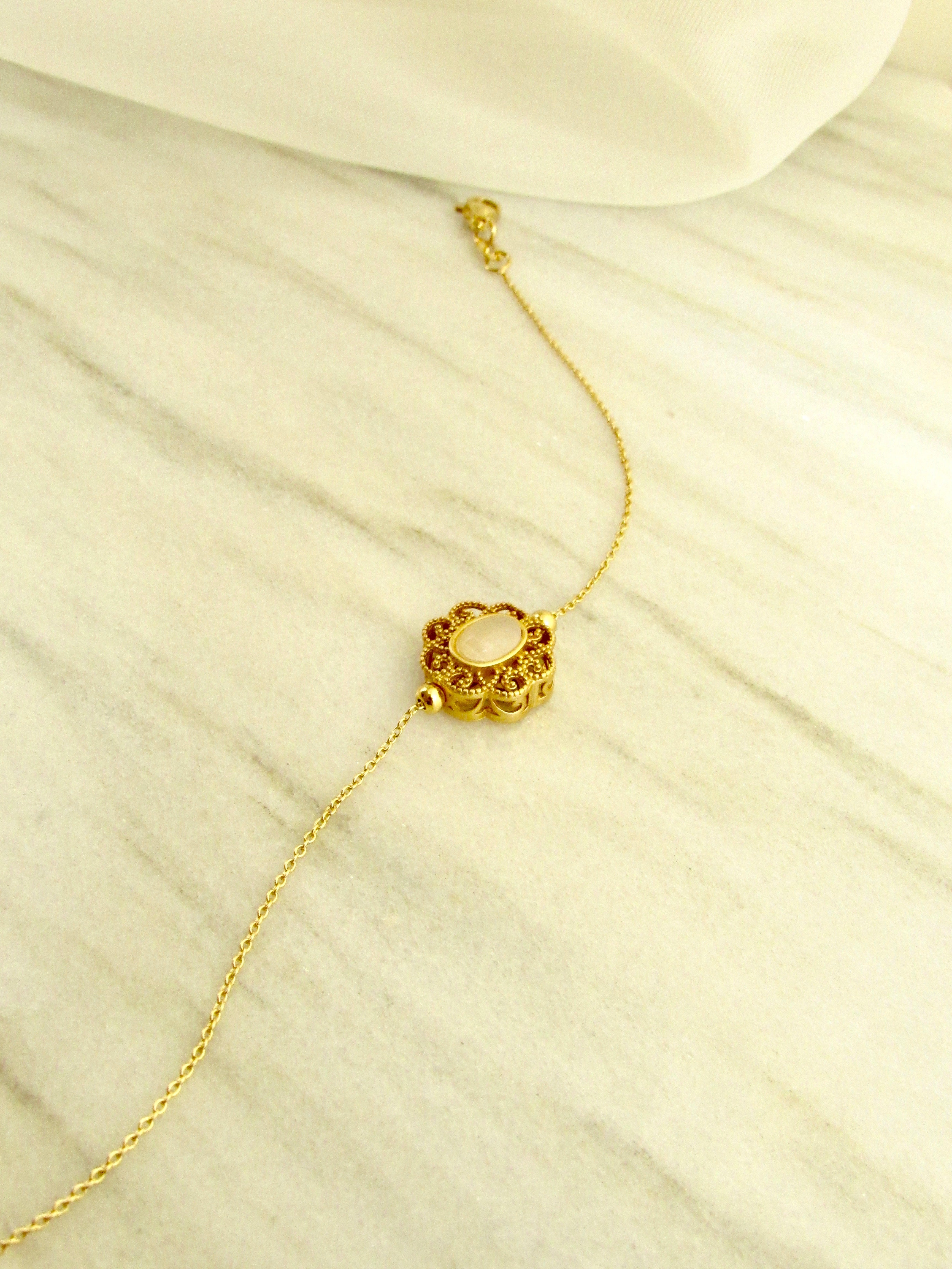 Oriental Floral Oval Jade Gold Bracelet