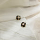 Embed Pearl Black Enamel Gold Stud Earrings