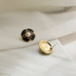 Embed Pearl Black Enamel Gold Stud Earrings