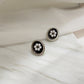 Floral Pearl Oval Black Enamel Earrings in Silver