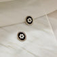 Floral Pearl Oval Black Enamel Earrings in Silver
