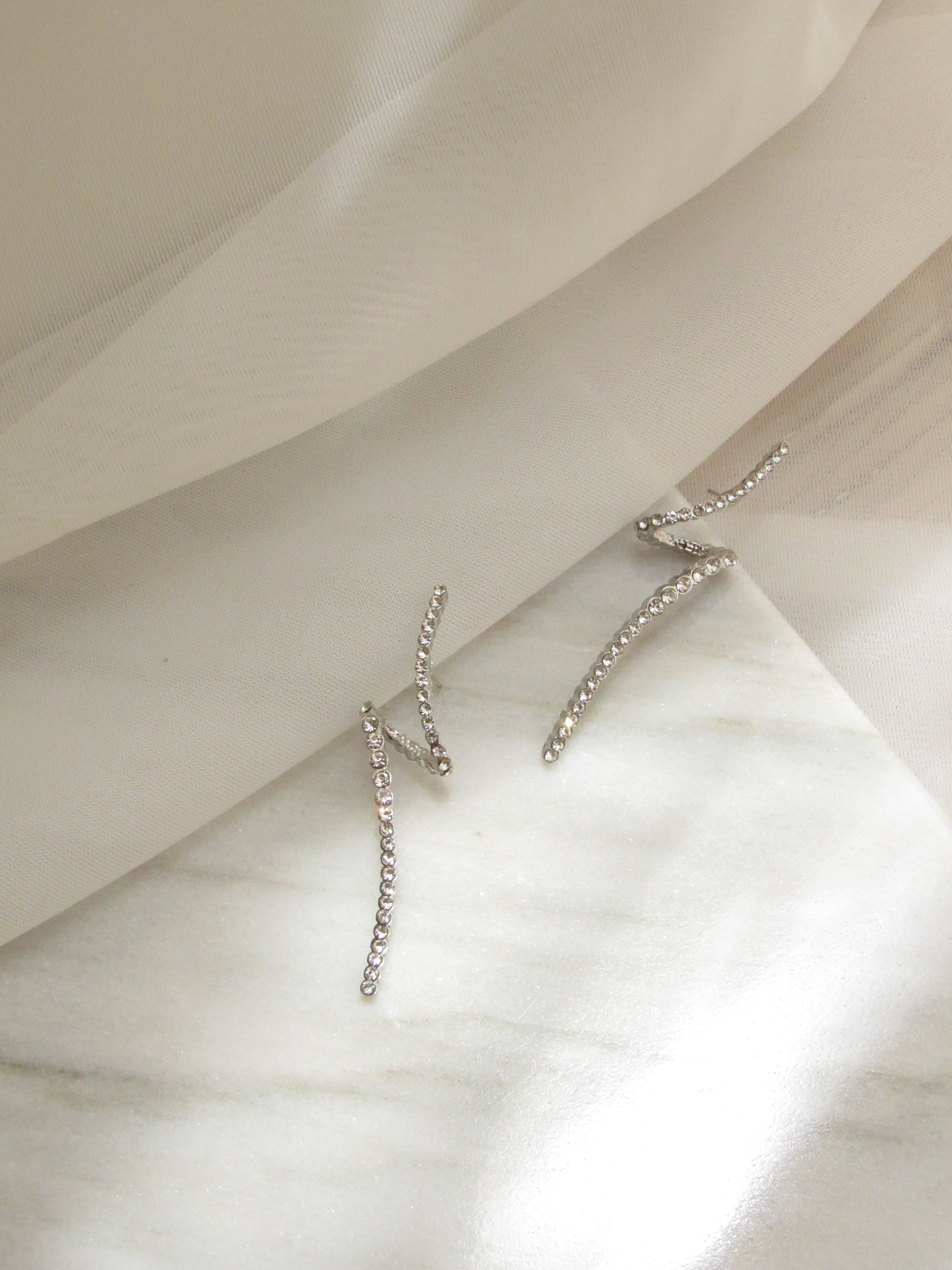 Spiral Silver Earrings with Crystal