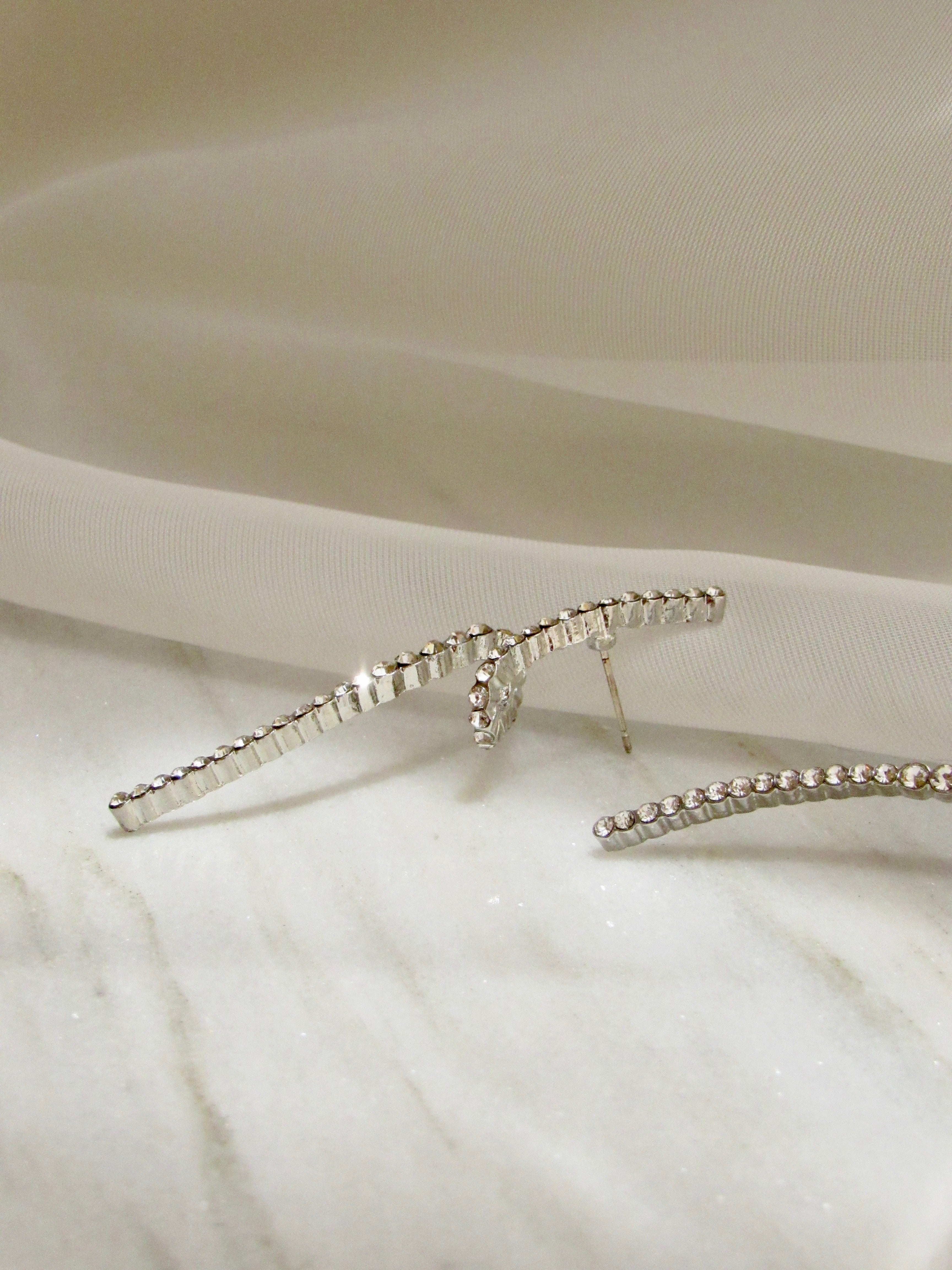 Spiral Silver Earrings with Crystal