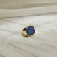 Chunky Square Blue Gemstone Gold Signet Ring