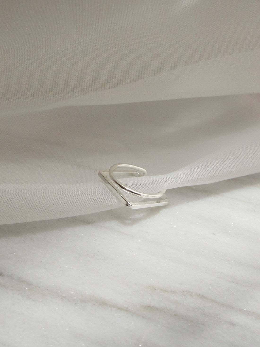 Silver Double band design Square Ring