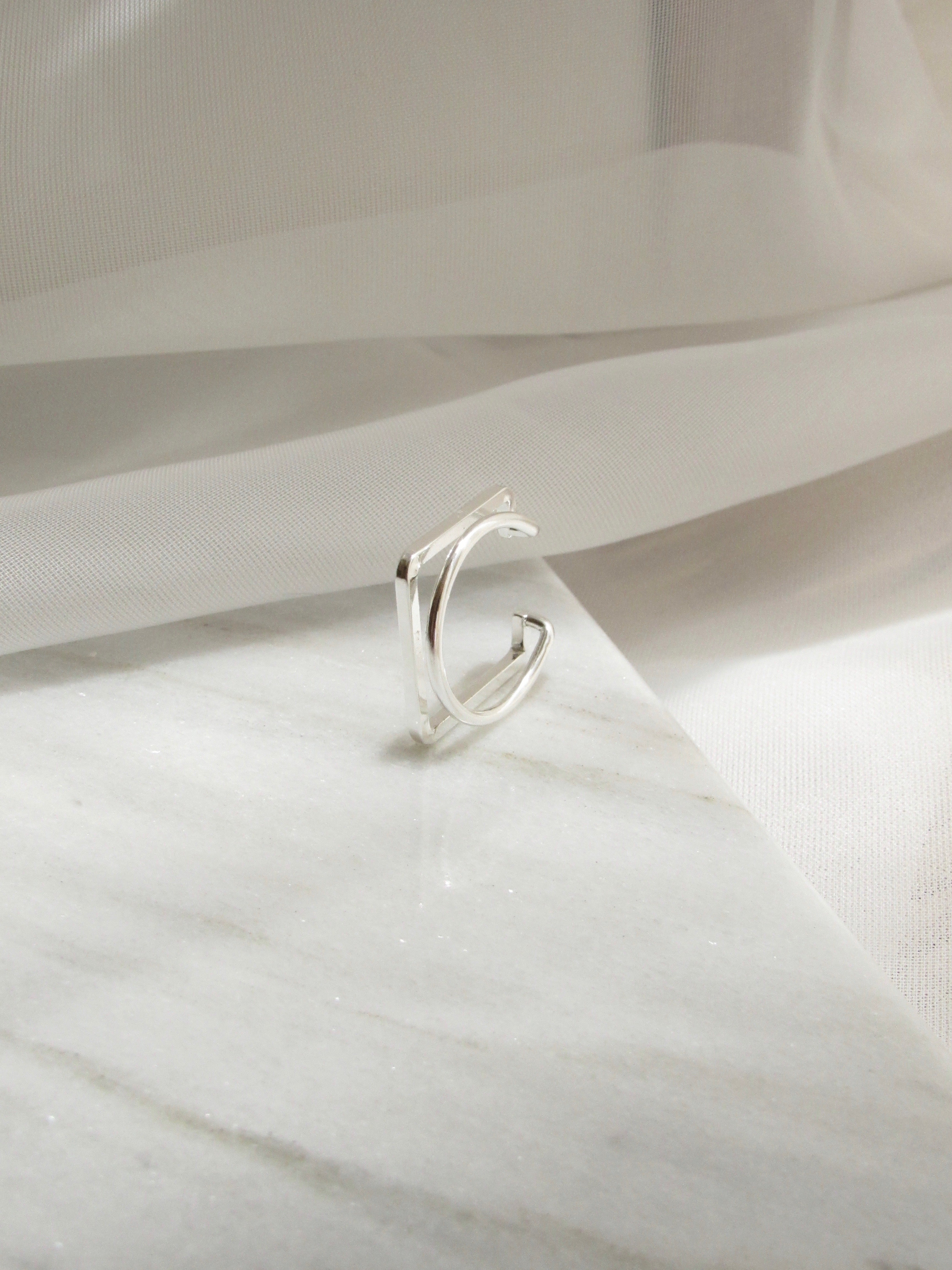 Silver Double band design Square Ring