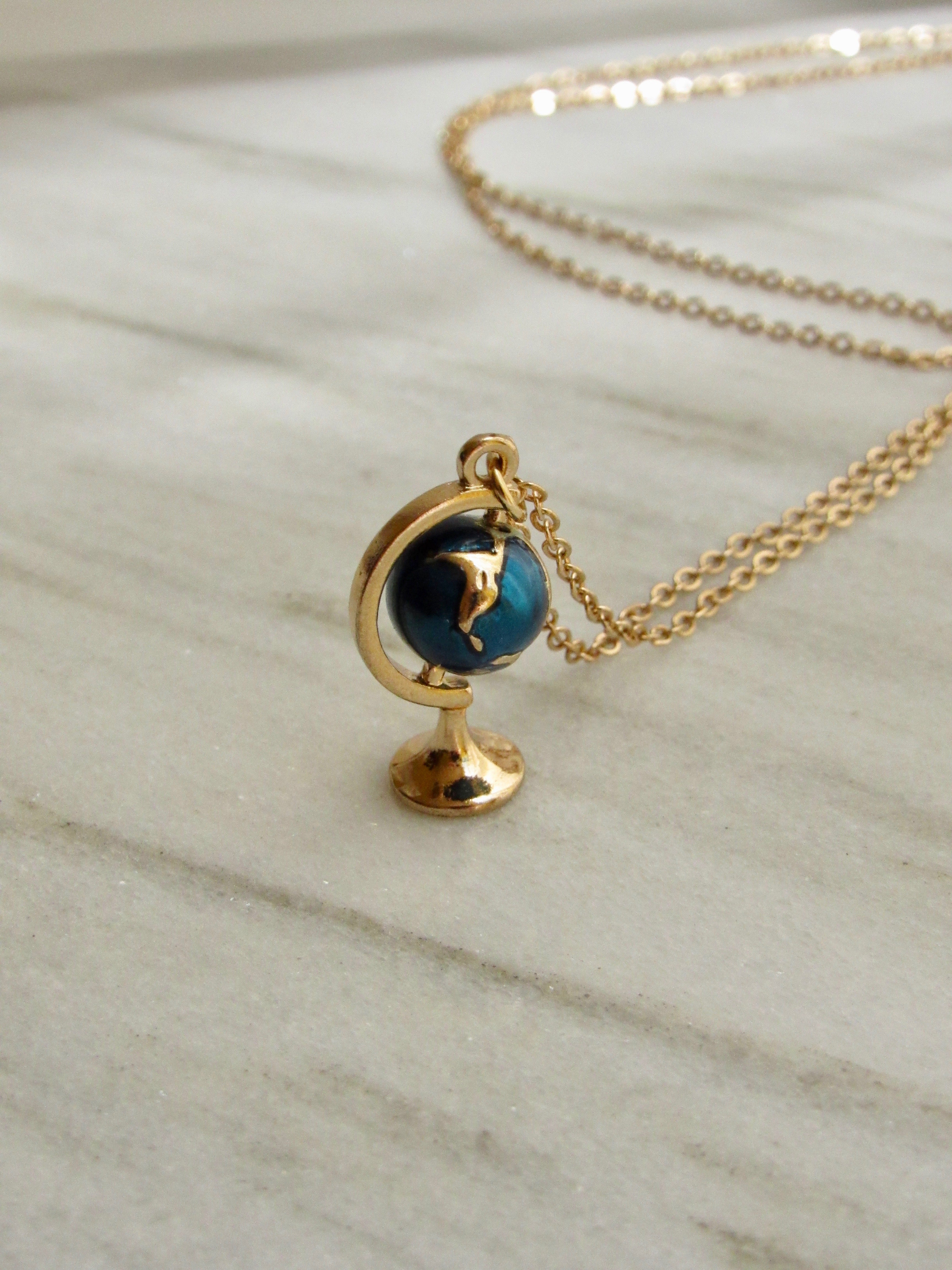 Terrestrial Globe Pendant Necklace in Gold