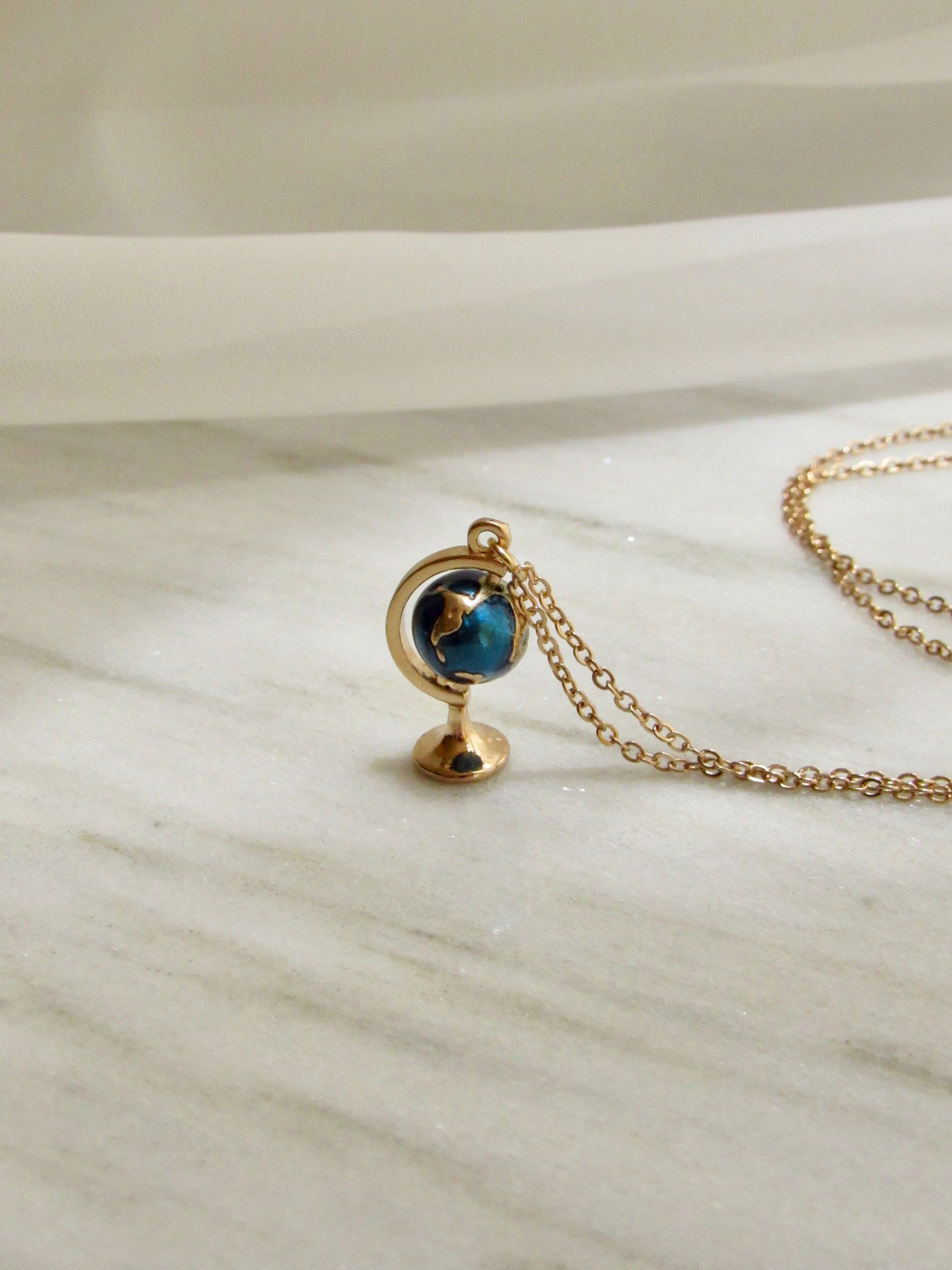 Terrestrial Globe Pendant Necklace in Gold