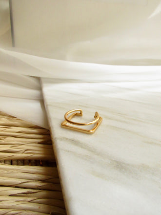 Gold Double Band Design Square Ring