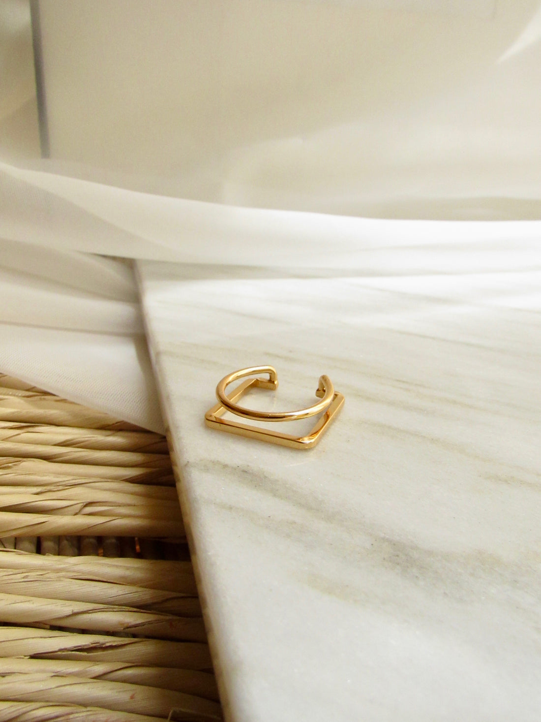 Gold Double Band Design Square Ring