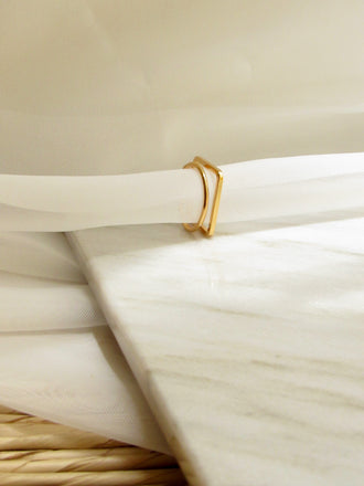 Gold Double Band Design Square Ring