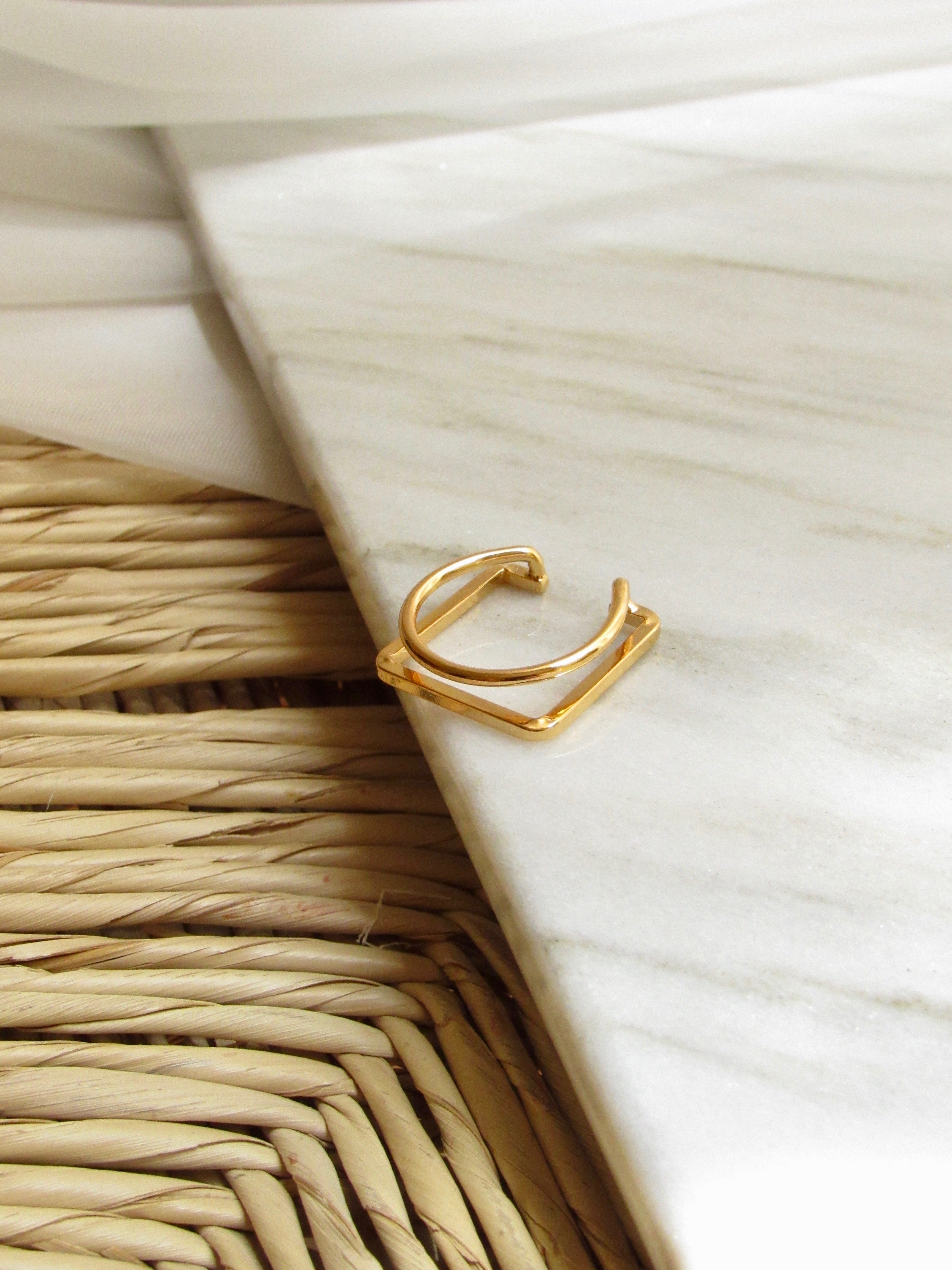 Gold Double Band Design Square Ring