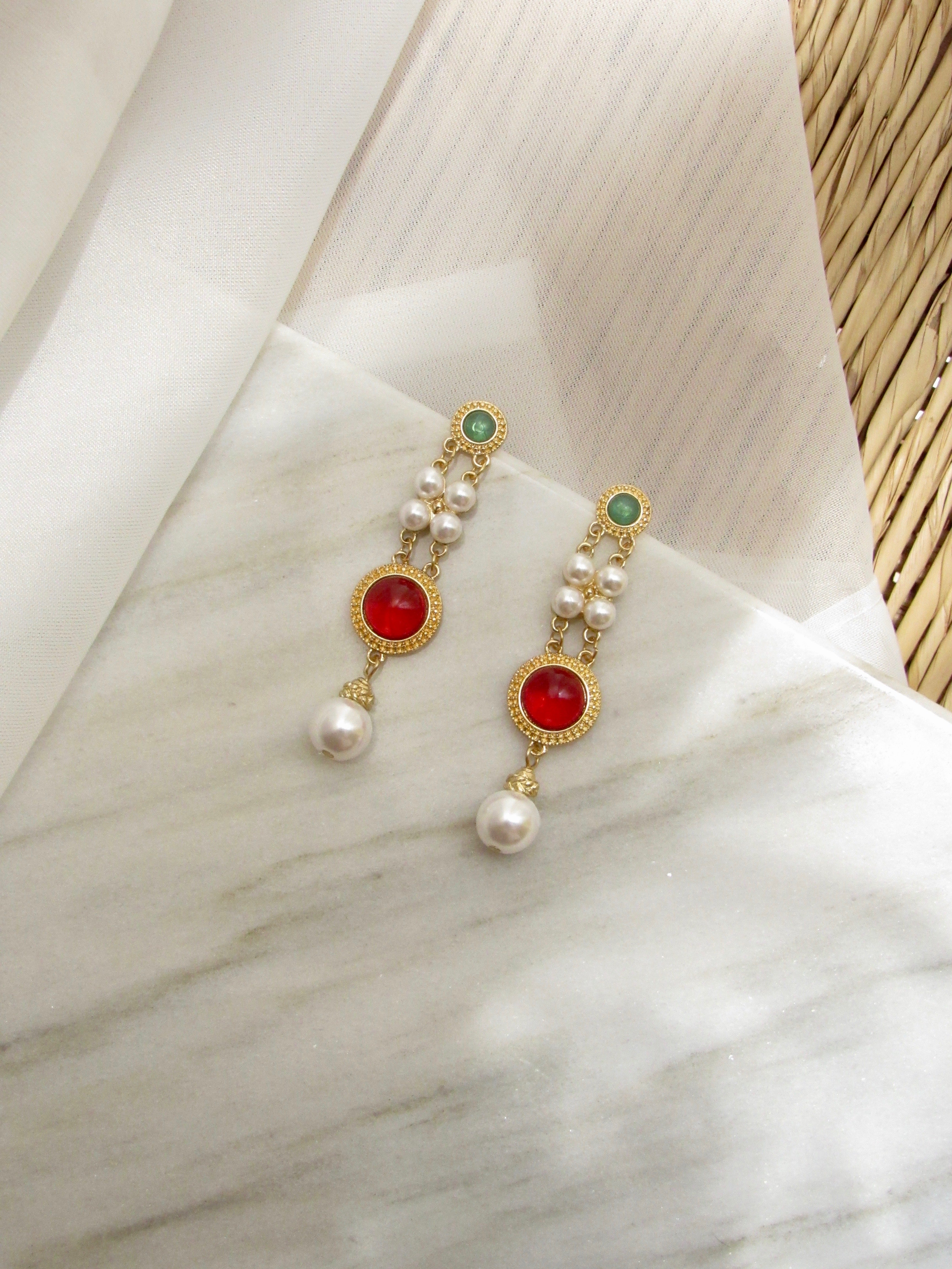 Byzantine Multicolor Gemstone Gold Drop Earrings
