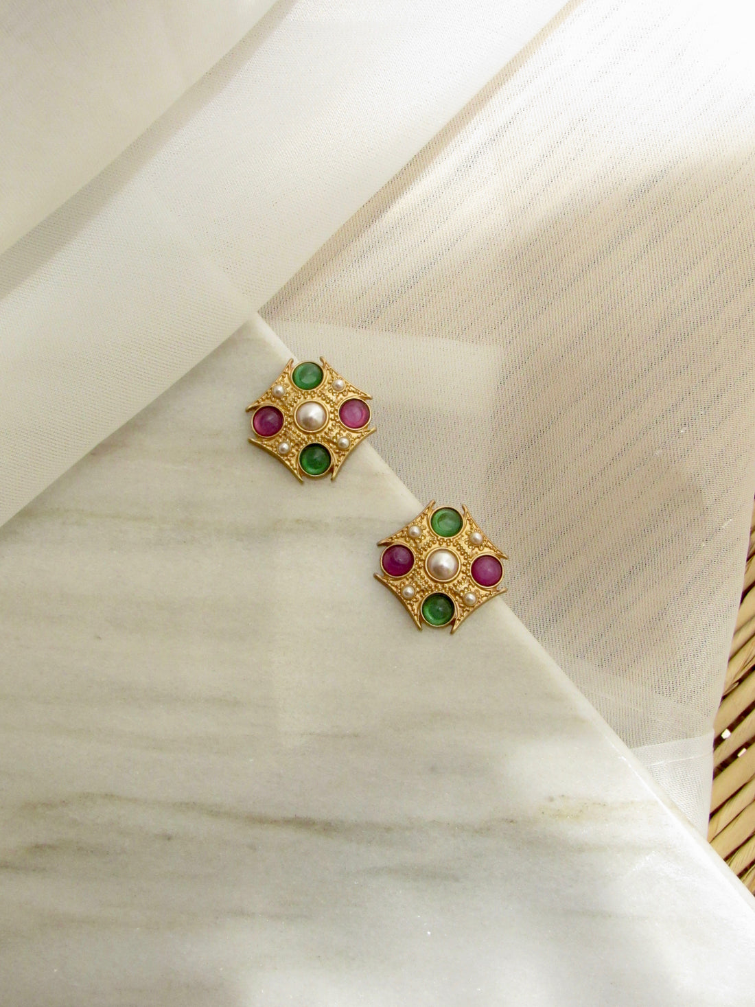 Byzantine Muti-gems Gold Stud Earrings