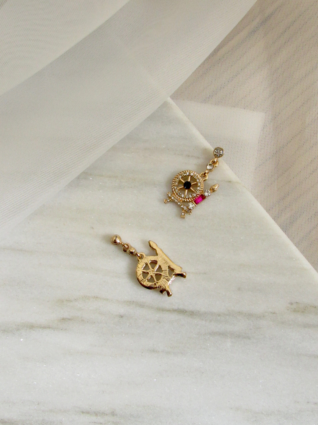 Spinning Wheel Crystals Gold Earrings