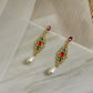 Glory Multicolor Gemstone Pearl Gold Drop Earrings
