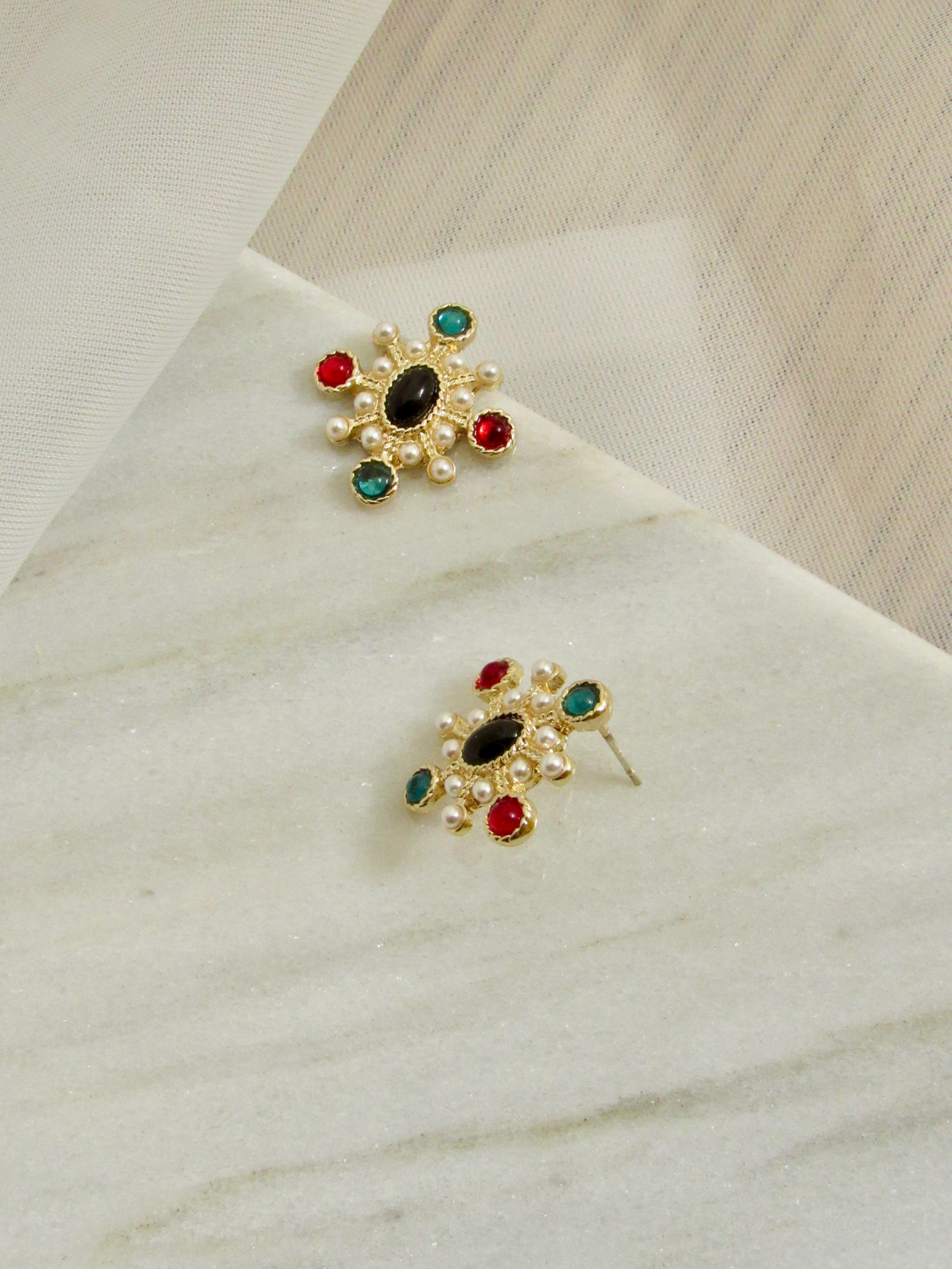 Byzantine Multi-Gem Earrings in Gold