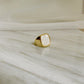Rounded Square White Mother Of Pearl Gold Signet Ring