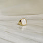 Rounded Square White Mother Of Pearl Gold Signet Ring