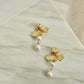 Byzantine Cross Pearl Drop Earrings in Gold