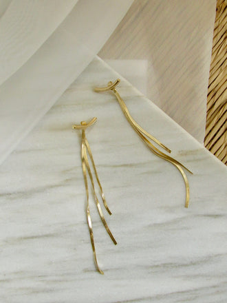 Bar with Tassel Gold Long Earrings
