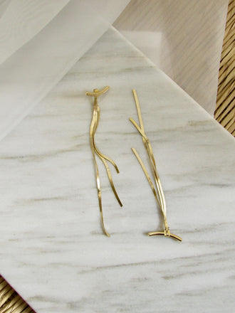 Bar with Tassel Gold Long Earrings