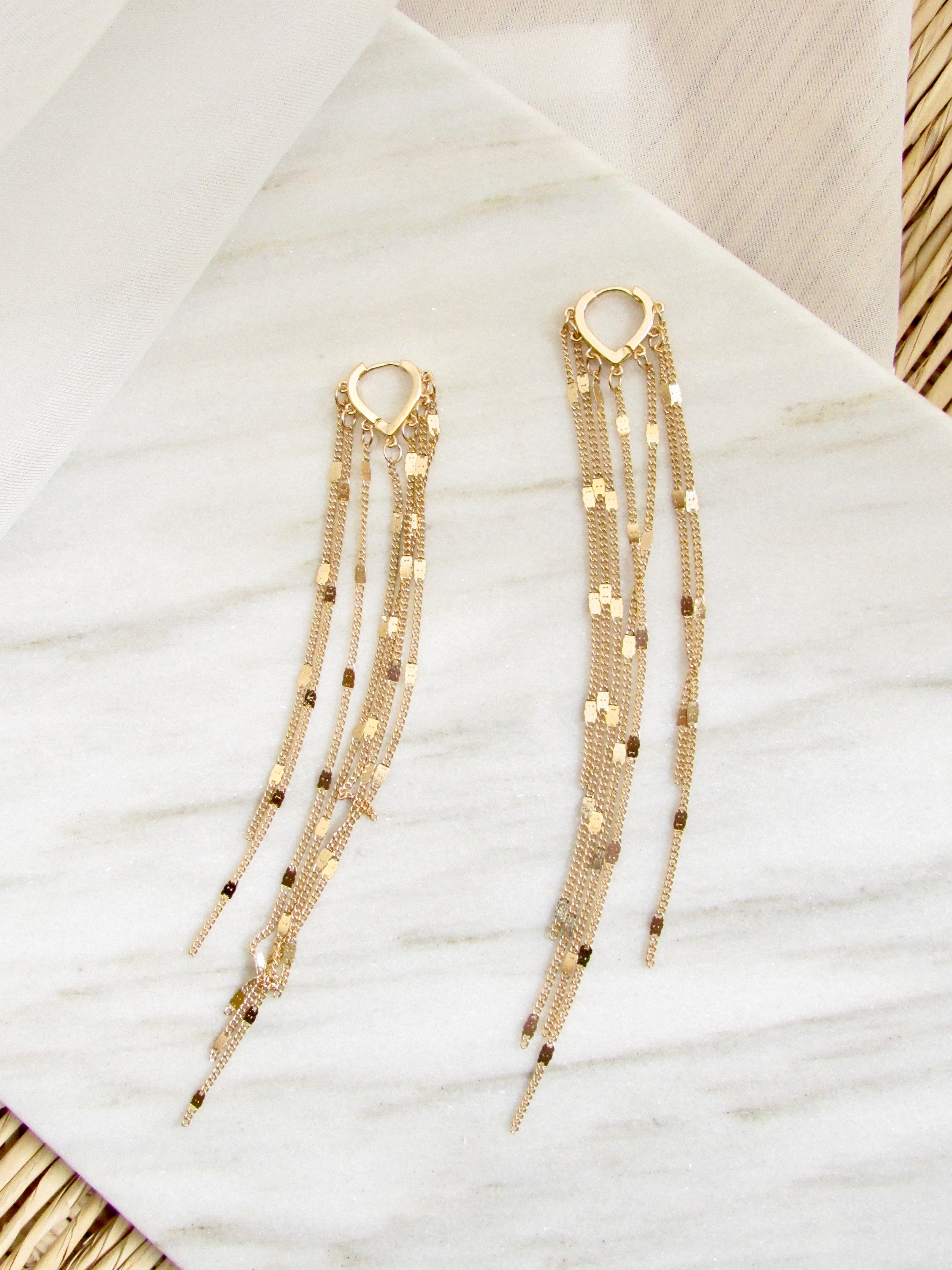 Long Tassel Chain Gold Earrings
