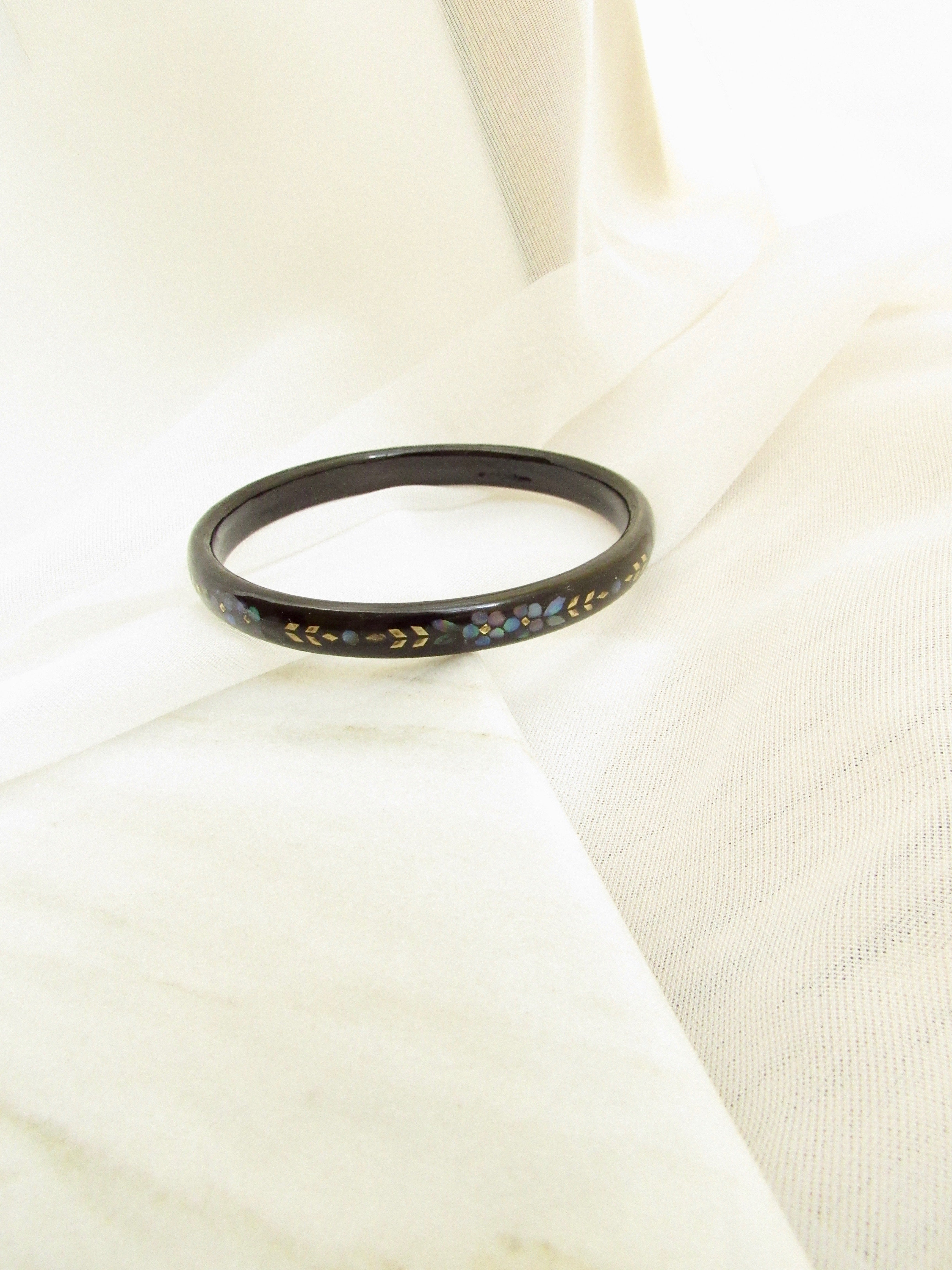 Mother of Pearl Lacquer Black Cherry Wood Bangle