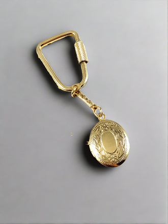 Vintage 60s Bright Gold Oval Locket Key Ring