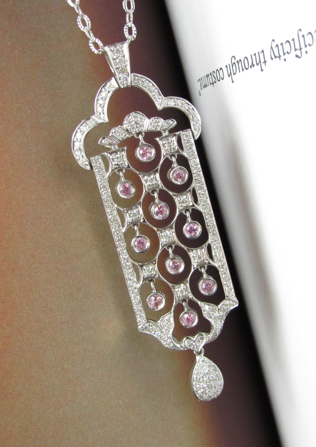 Natural Pink Tourmaline and Earth mined Diamond White Gold Pendant Necklace