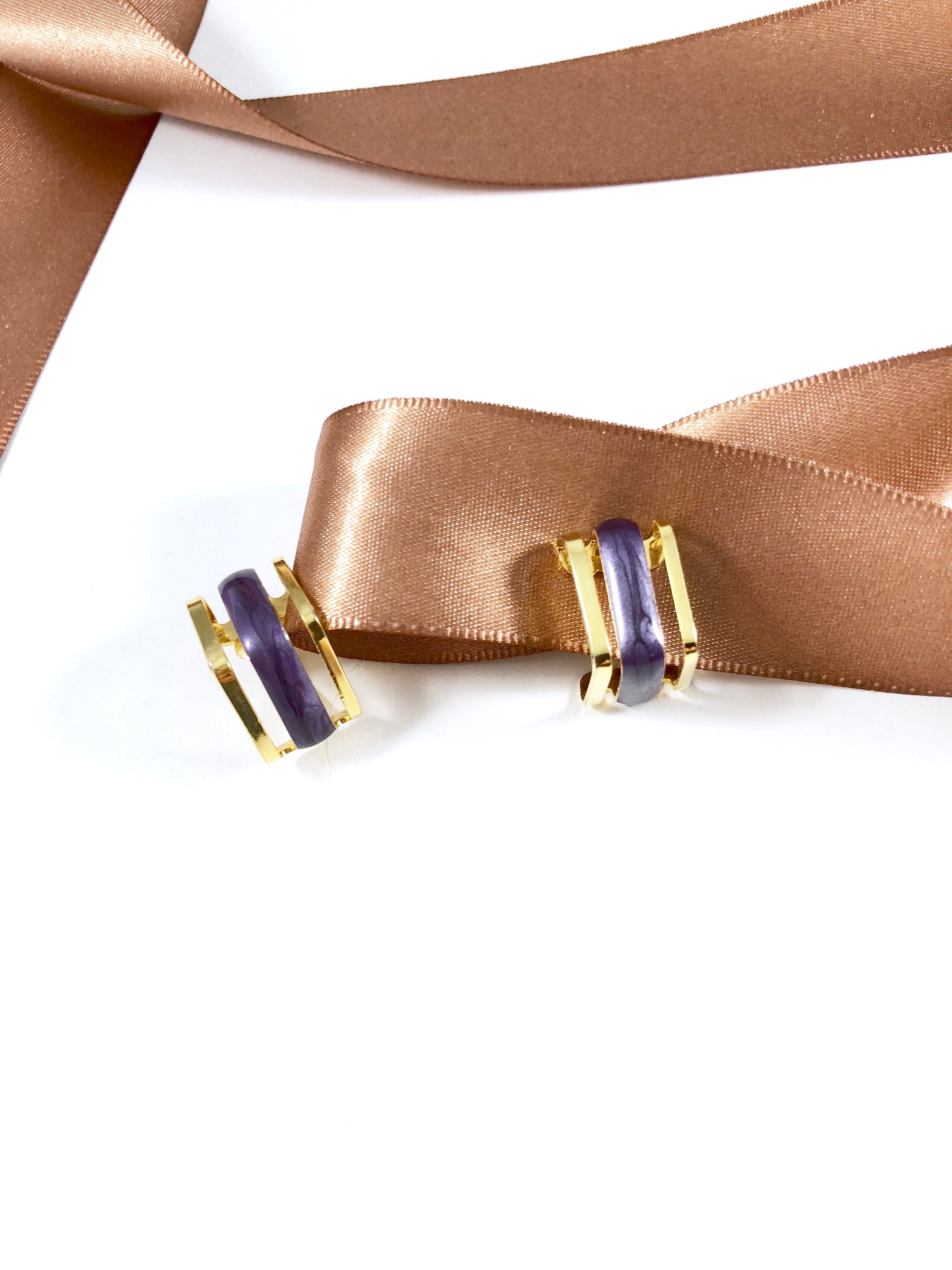Vintage 70s Gold Geo Purple Clip-On Earrings