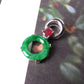 Vintage Jadeite Jade Lucky Donut with Red Ruby and Detachable Phenix Wings Pendant