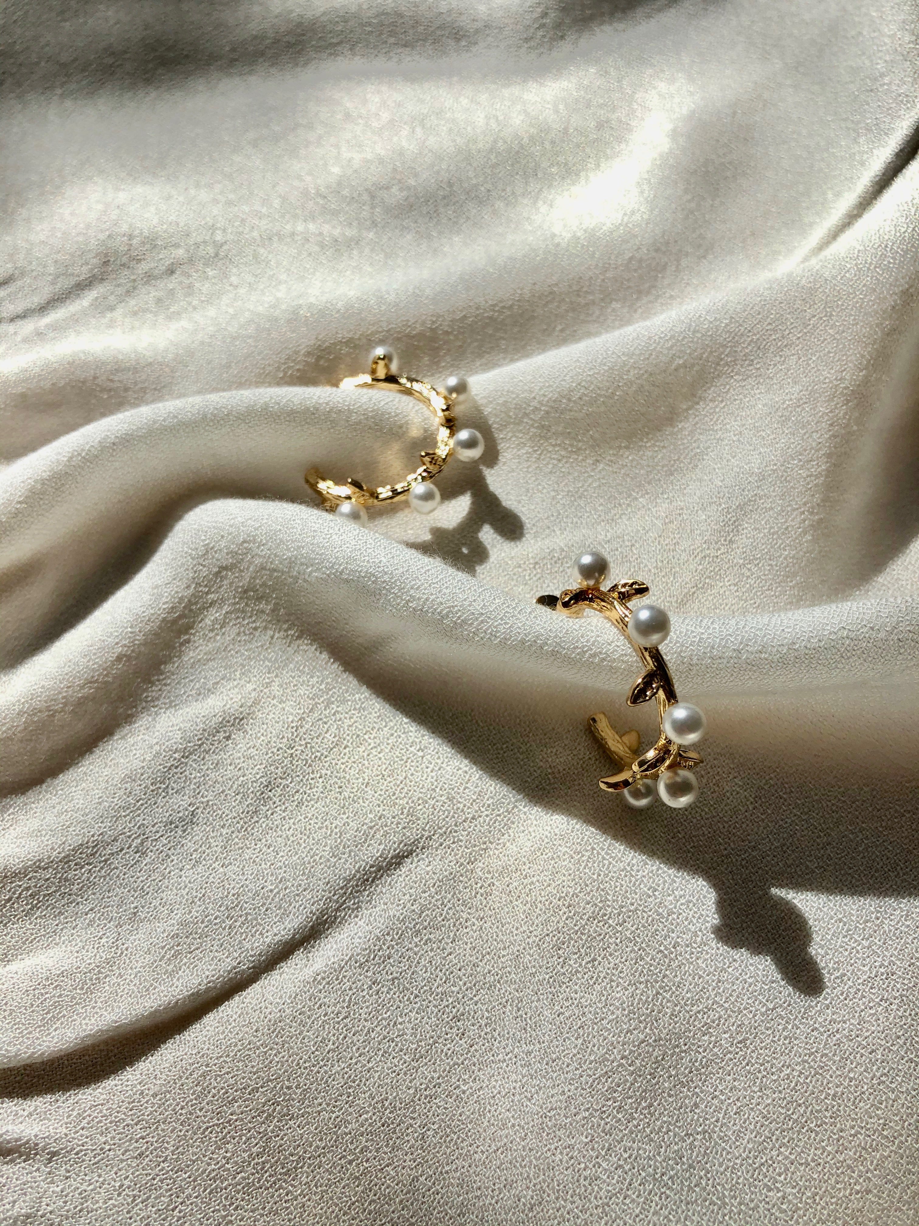 Pearl Wreath Hoop Earrings in Gold