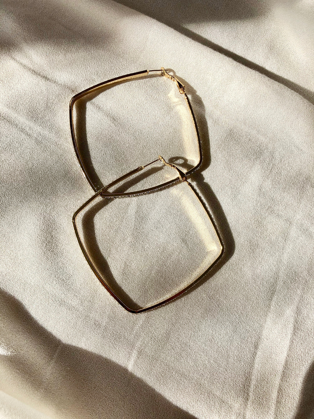 14k Gold Square Hoop Earrings with Crystal