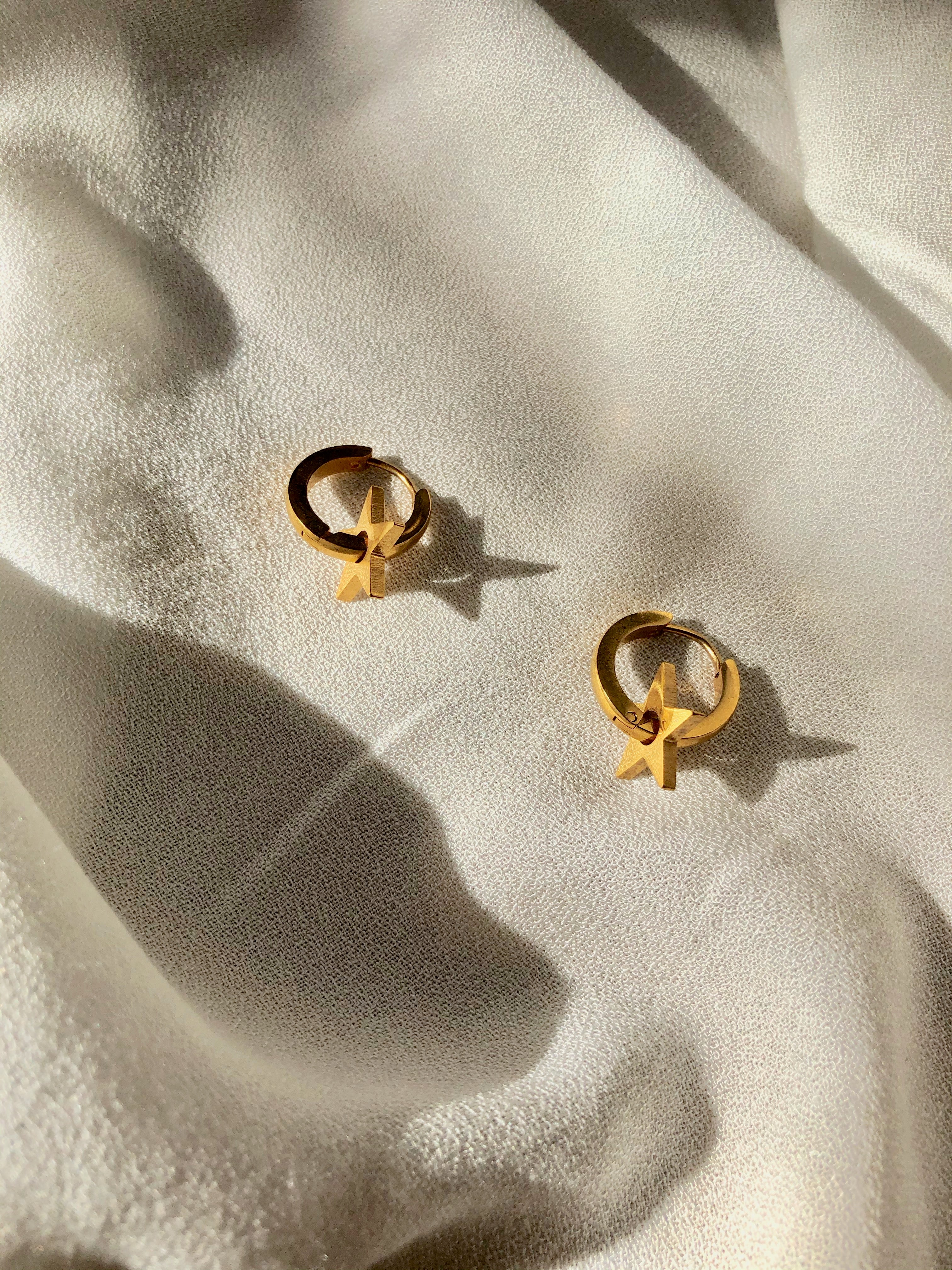 Star Charm Hoop Earrings in 14k Gold Plated