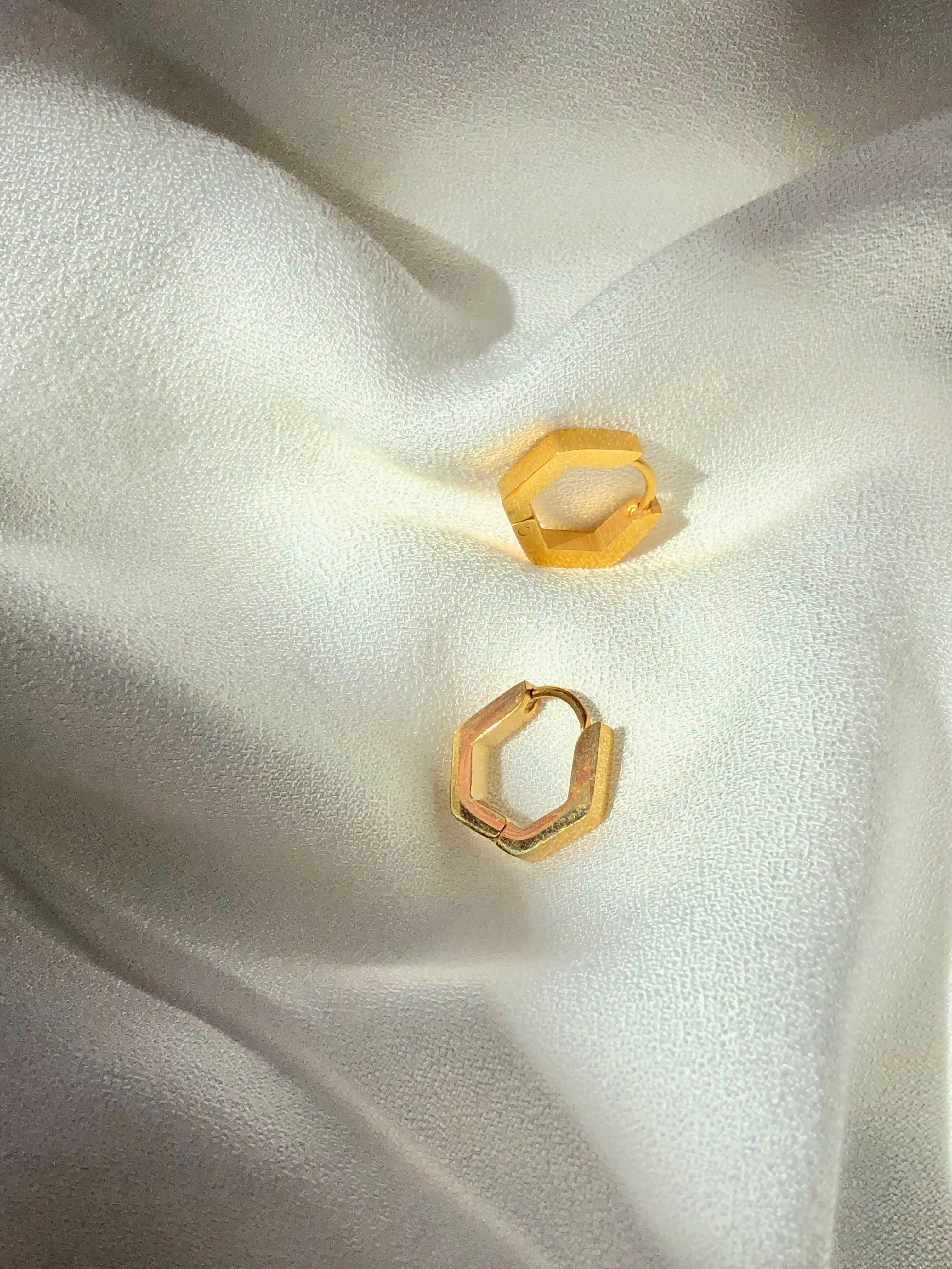 Hexagon 14k Gold Plated Hoop Earrings