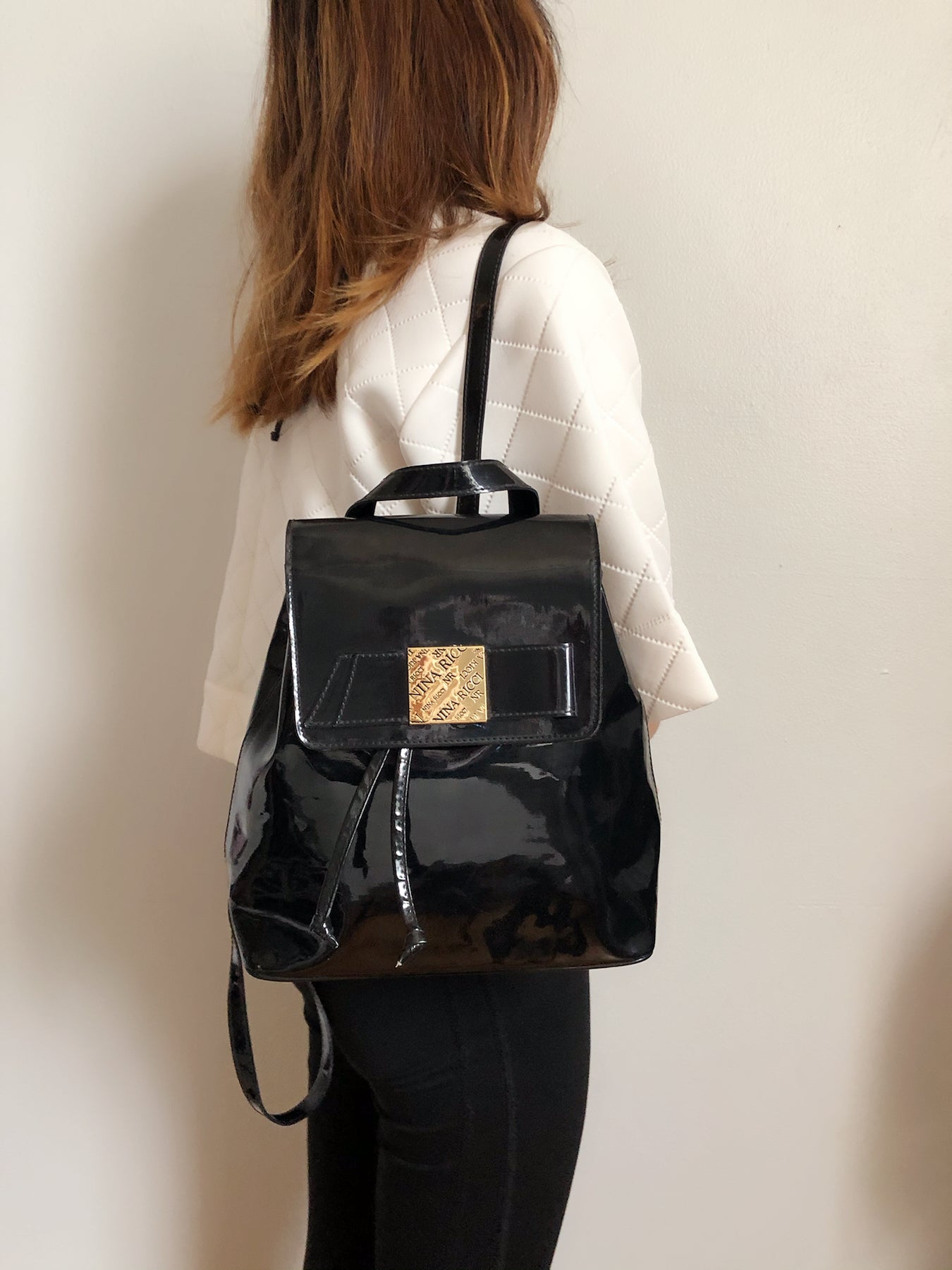 Nina Ricci Black Leather Drawstring Backpack