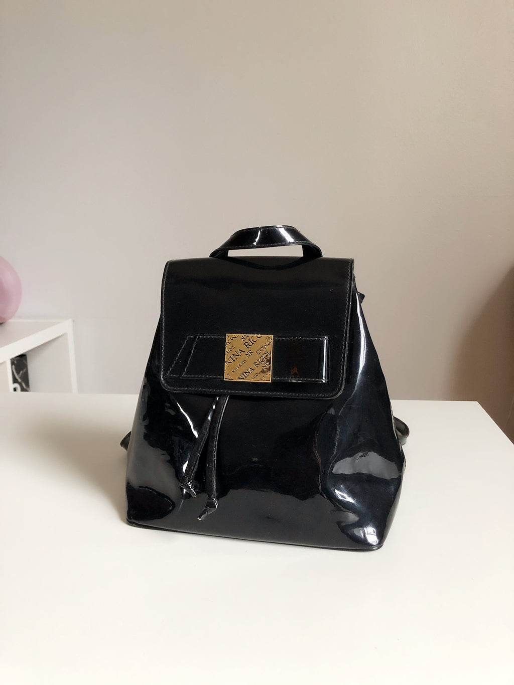 Nina Ricci Black Leather Drawstring Backpack