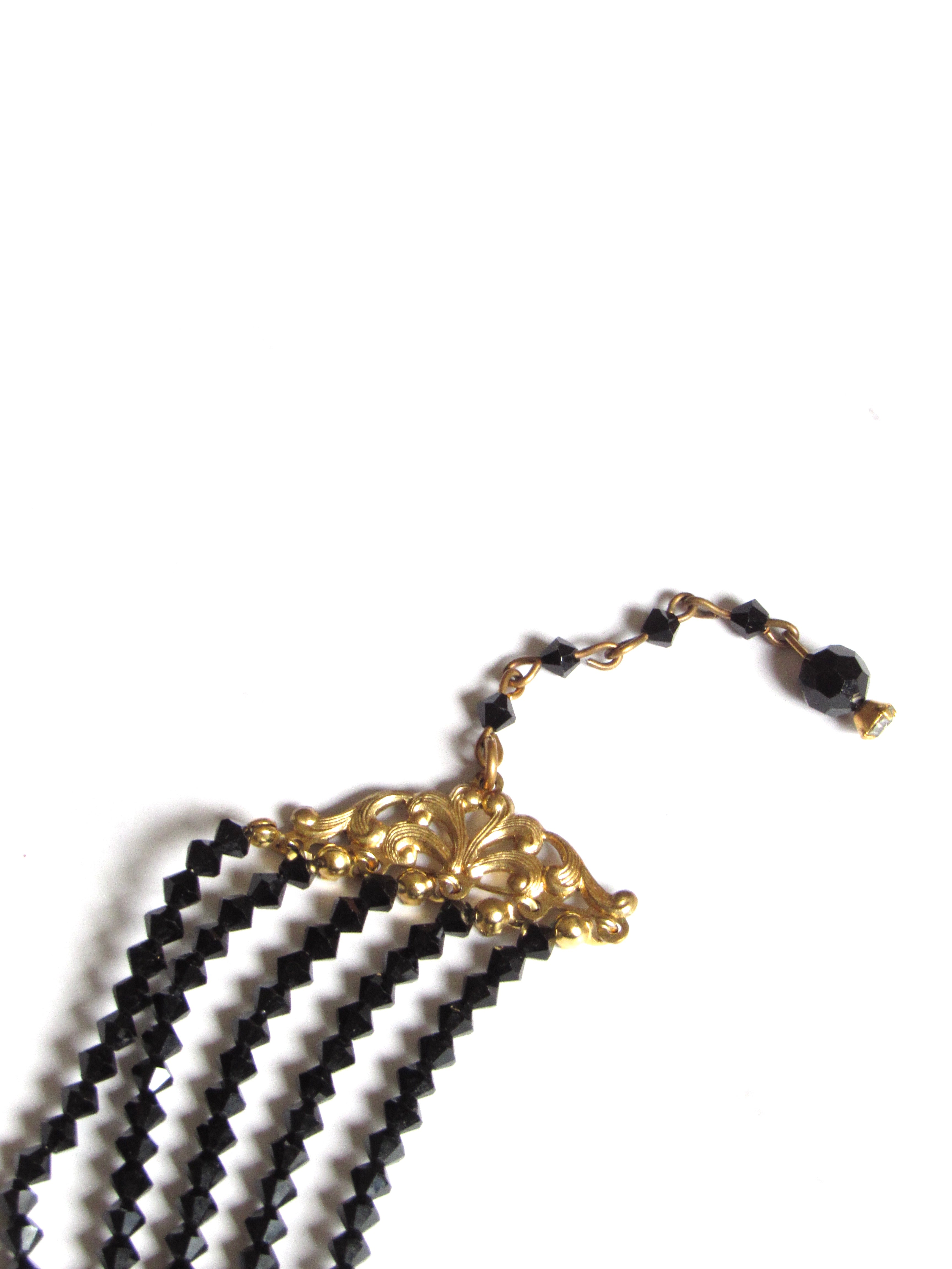 Multi Strand Black Crystal Choker Necklace