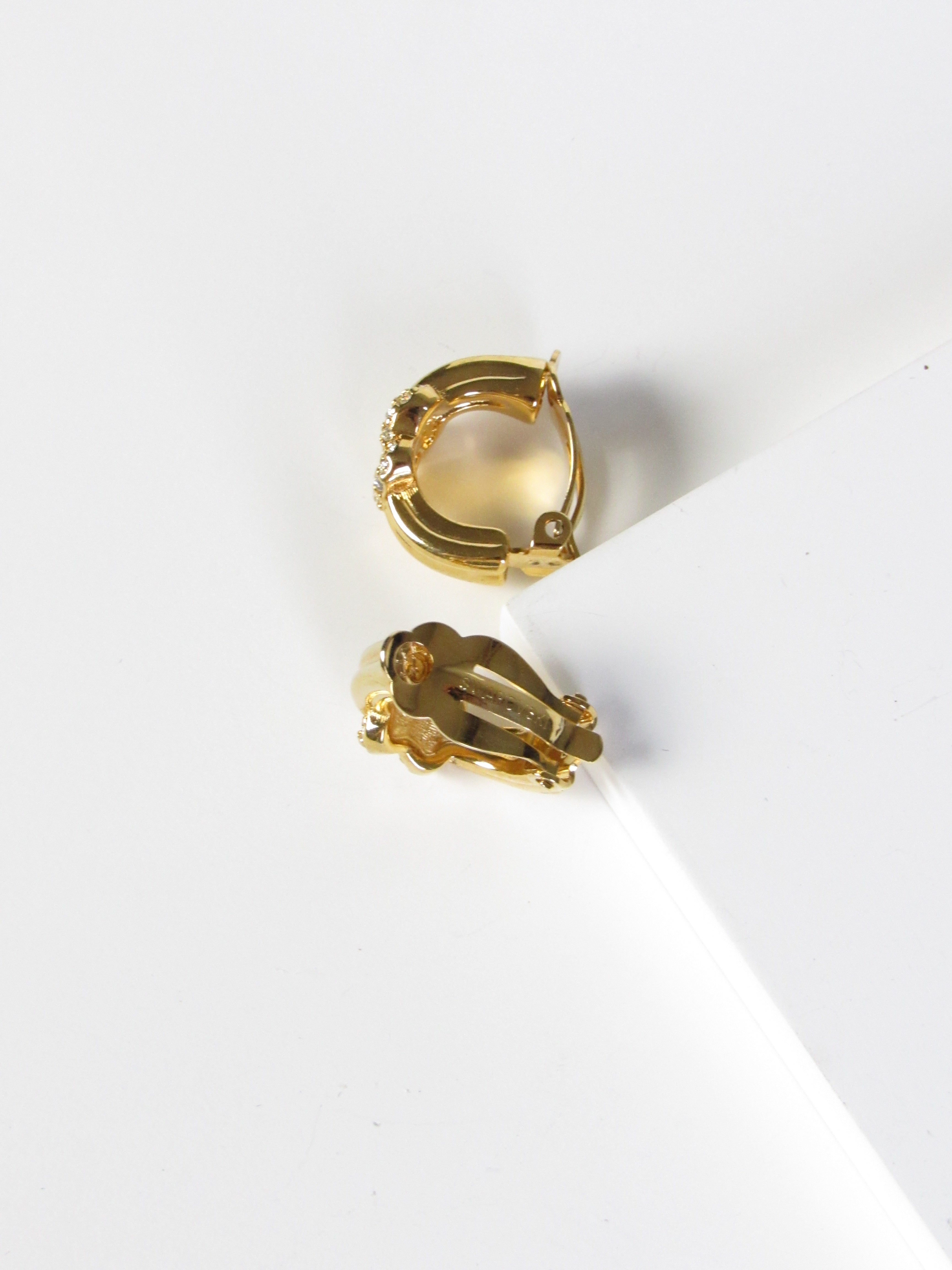 80s Swarovski Crystal Embed Gold Hoop Earrings