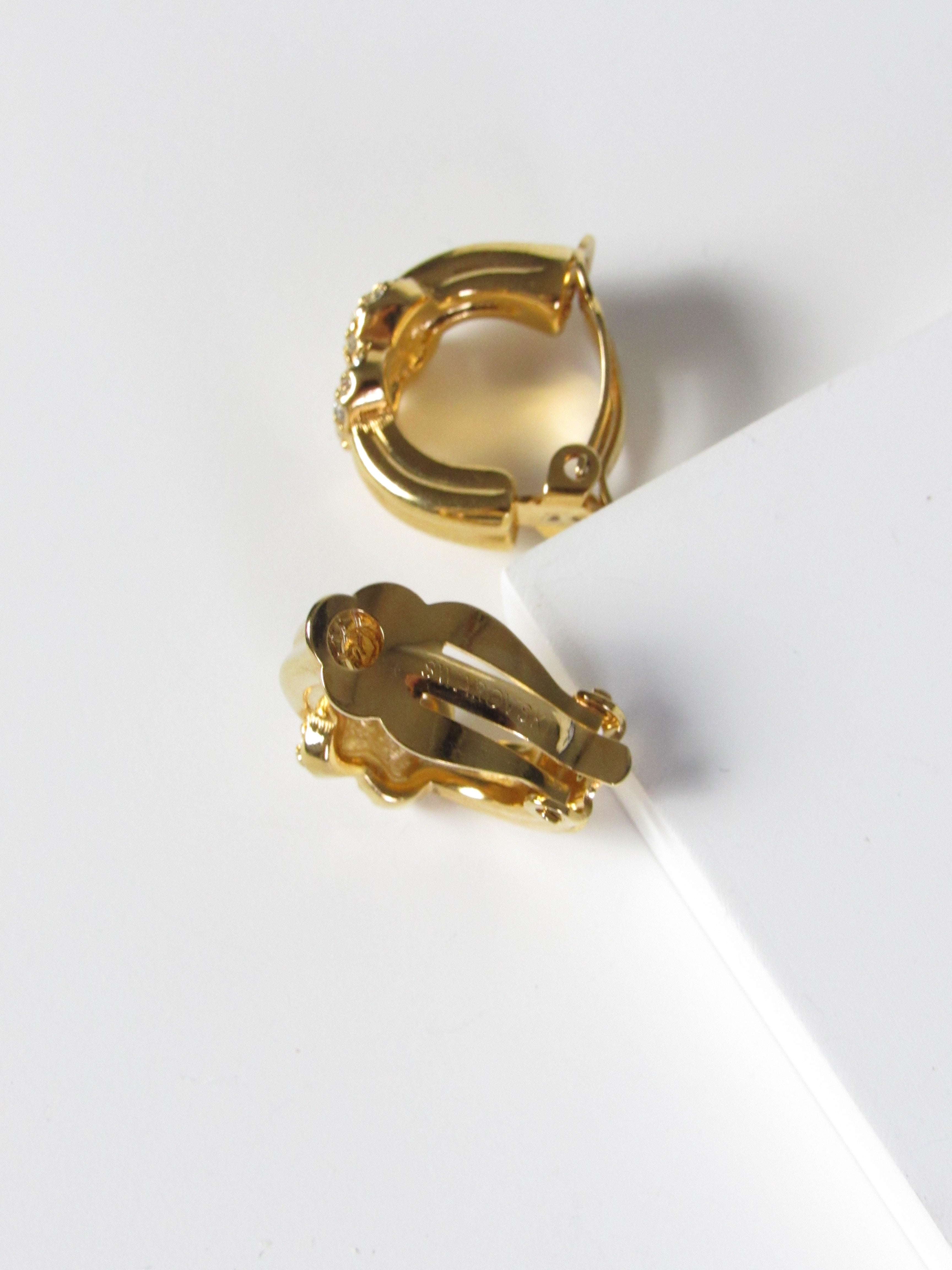Vintage Swarovski Crystal Embed Gold Hoop Earrings