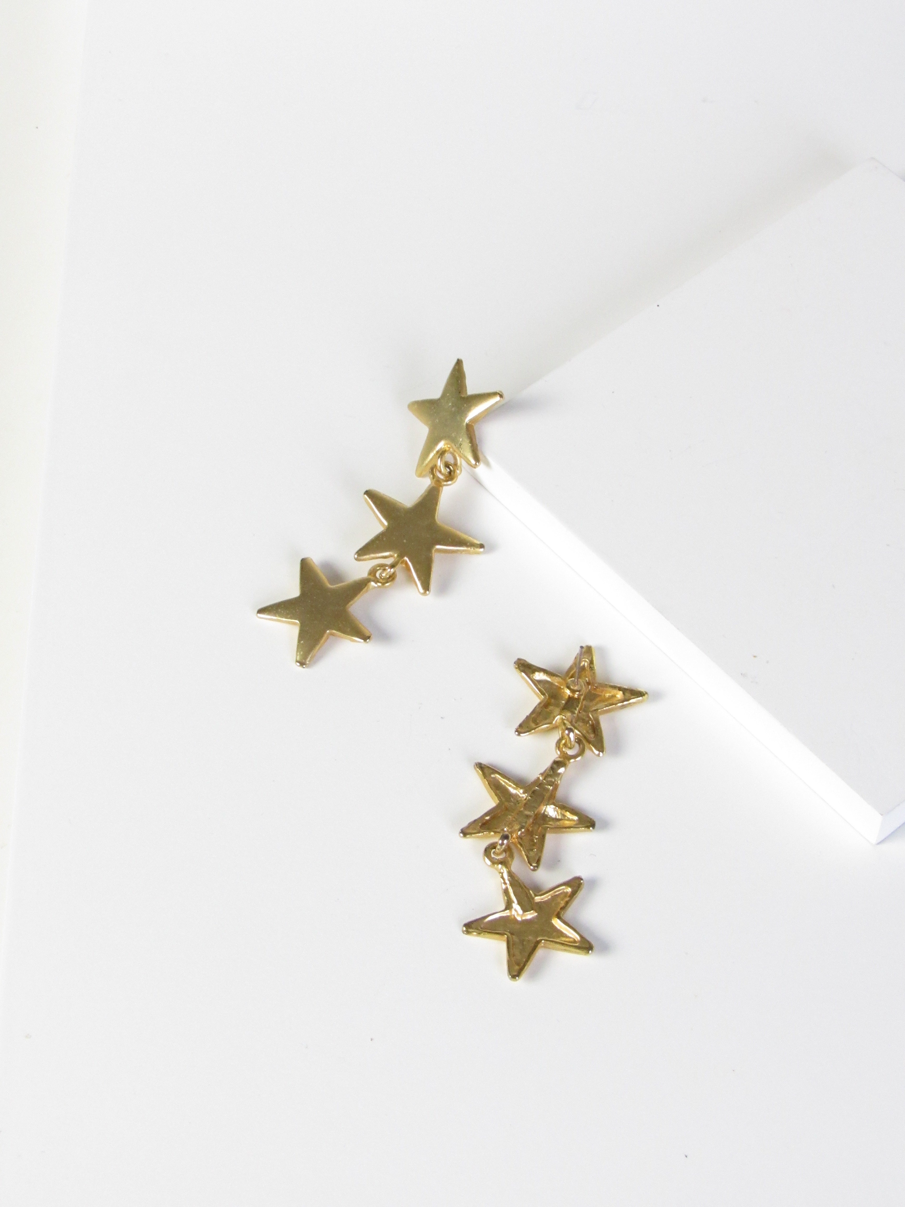 Three Stars Gold Dangle Earrings