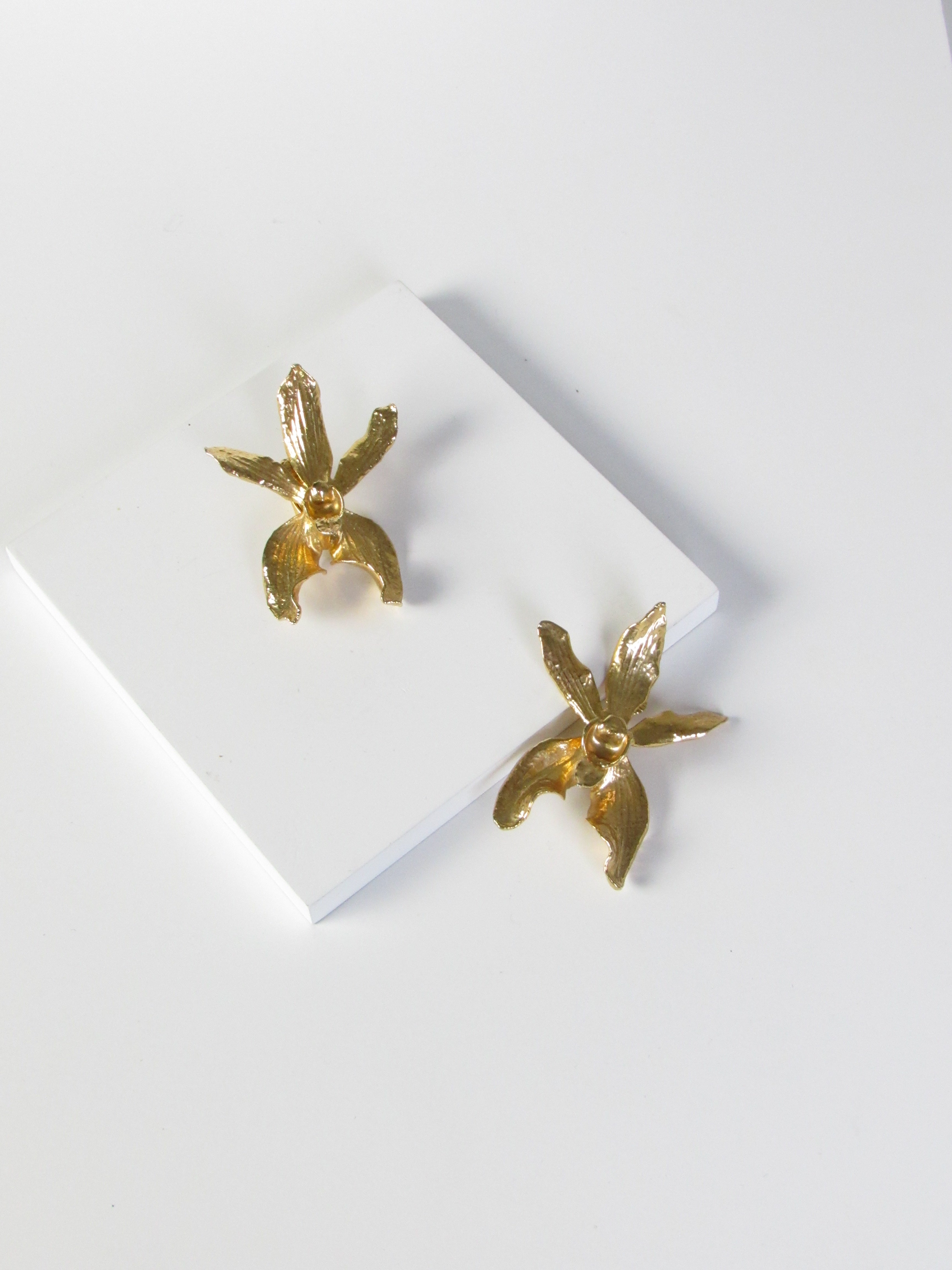 Vintage Orchid Gold Statement Earrings